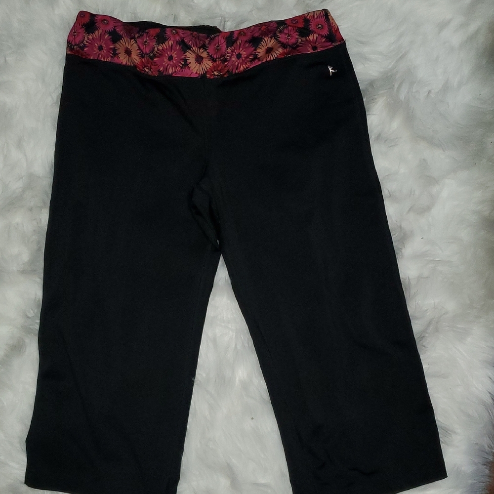 Danskin Black Athletic Shorts with Pink Floral Waistband